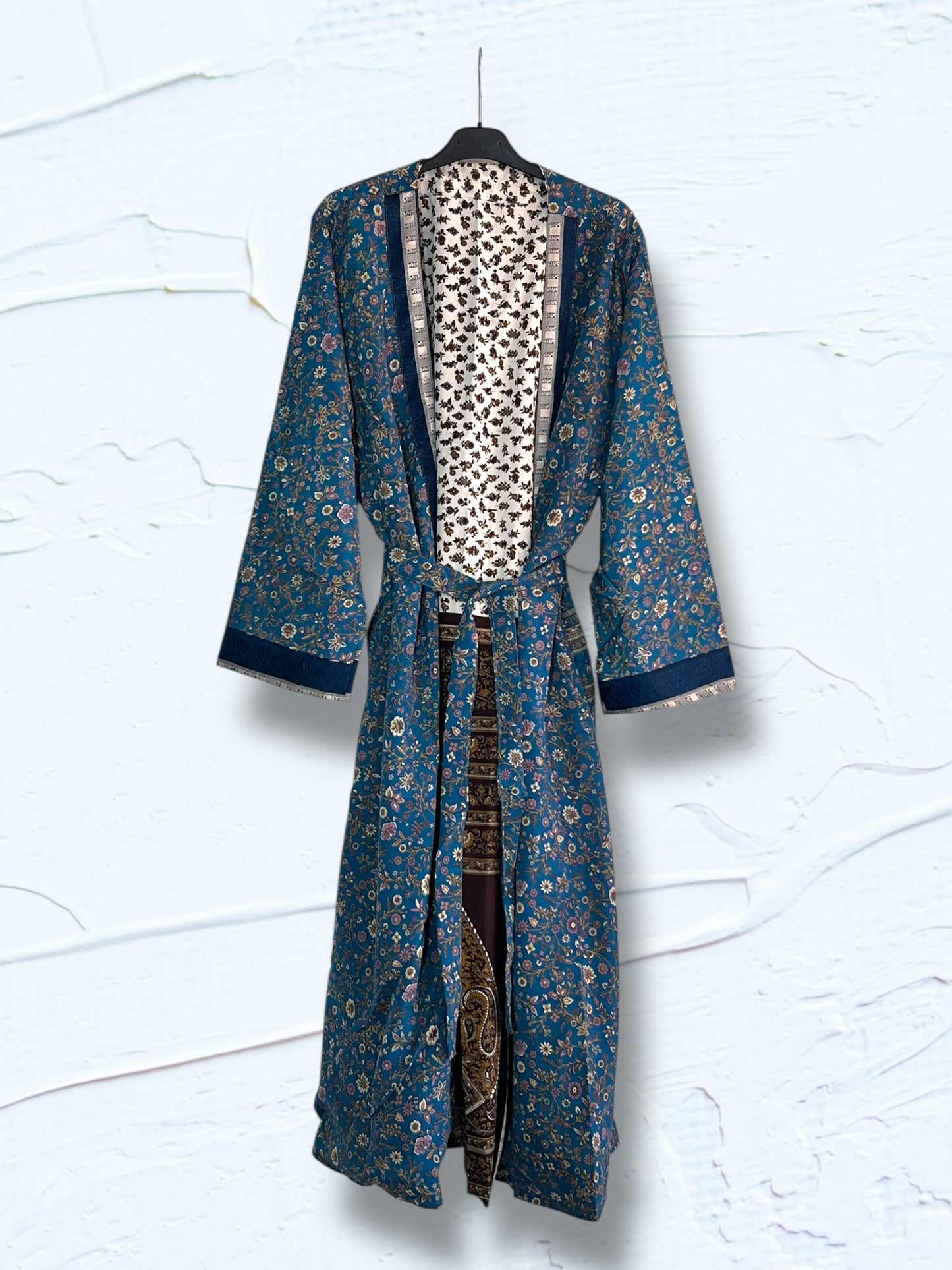 Kimono reversible largo de seda reciclada Liberty