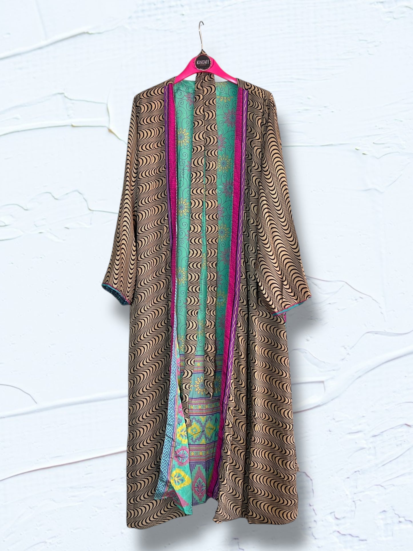 Kimono reversible largo de seda reciclada Panama