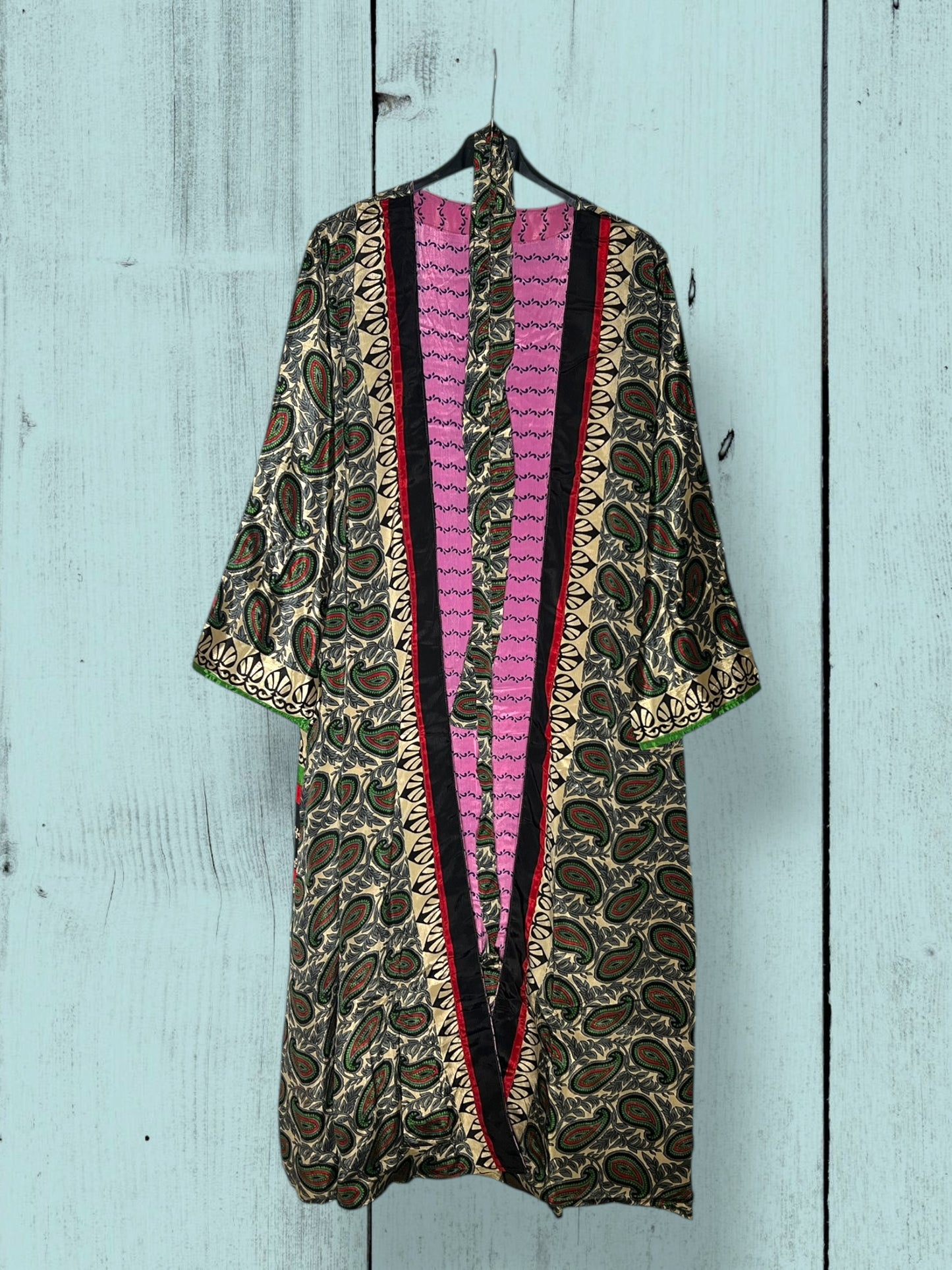 Kimono reversible largo de seda reciclada Love
