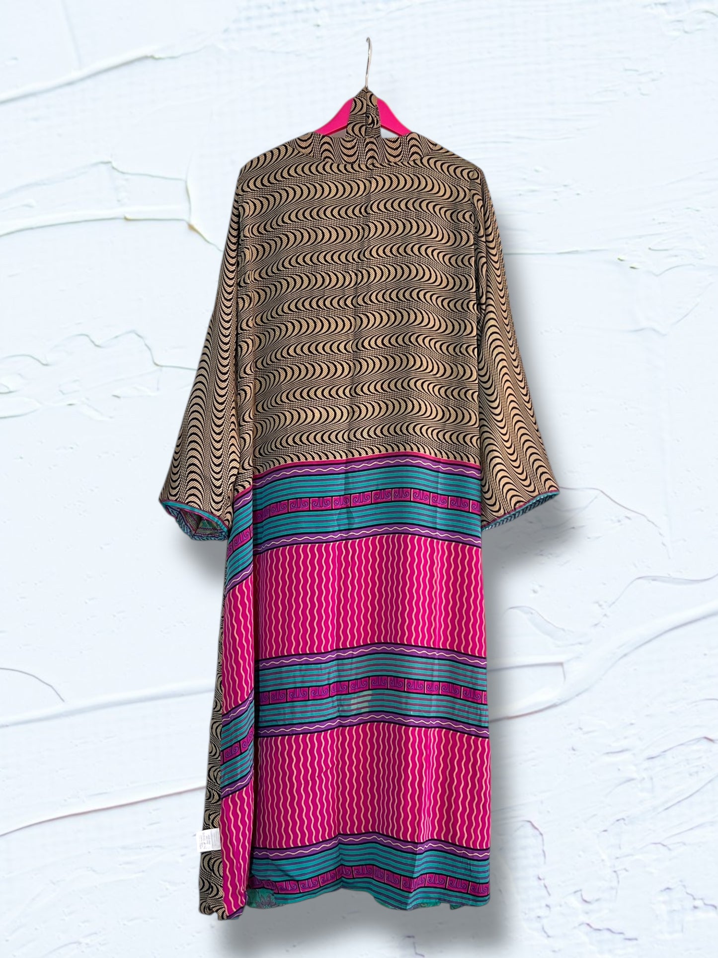 Kimono reversible largo de seda reciclada Panama