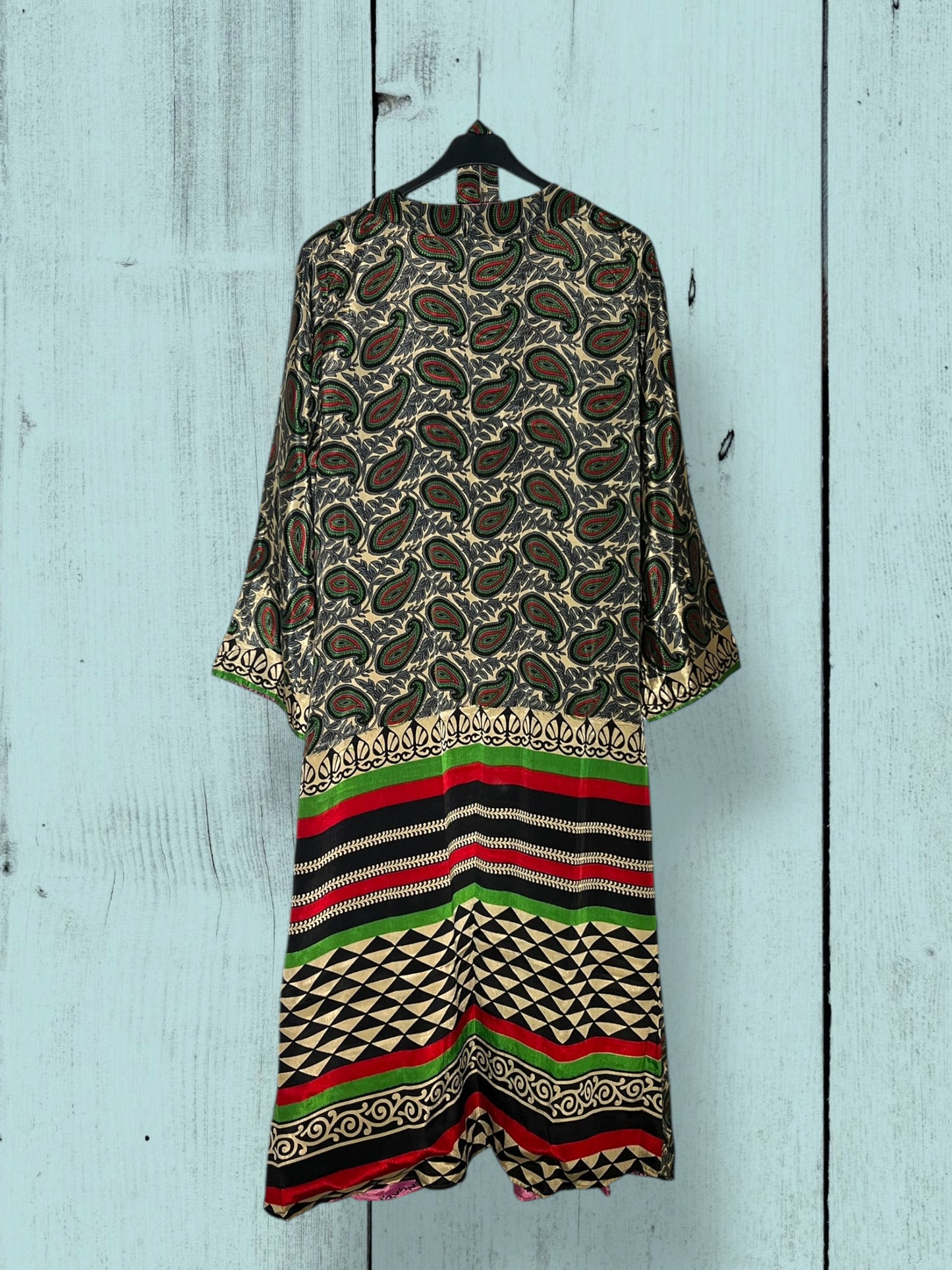 Kimono reversible largo de seda reciclada Love