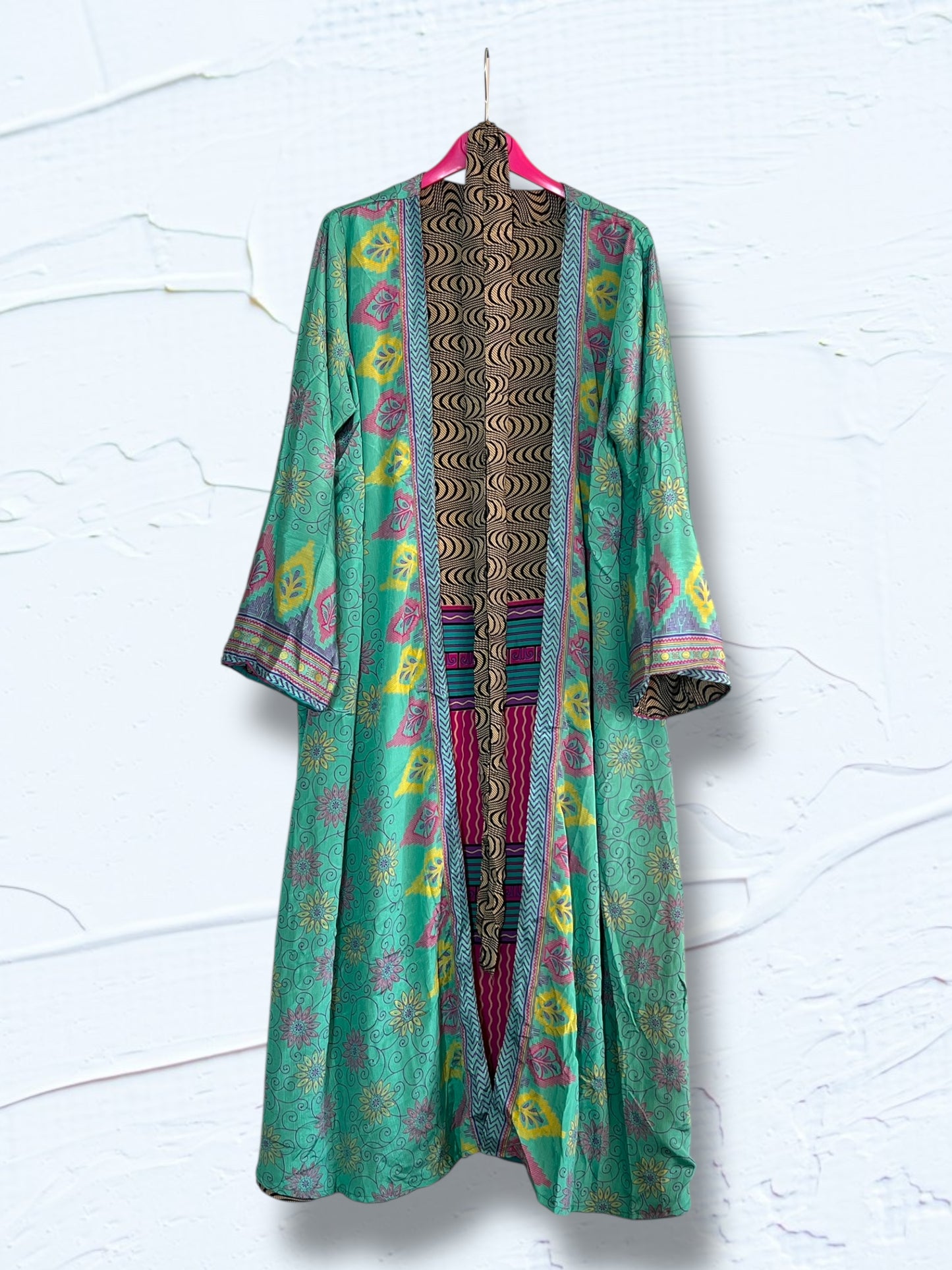 Kimono reversible largo de seda reciclada Panama