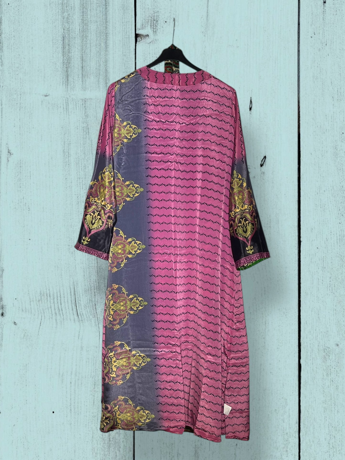 Kimono reversible largo de seda reciclada Love
