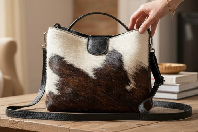 Bolso de piel con pelo de vaca – Hecho en Itali