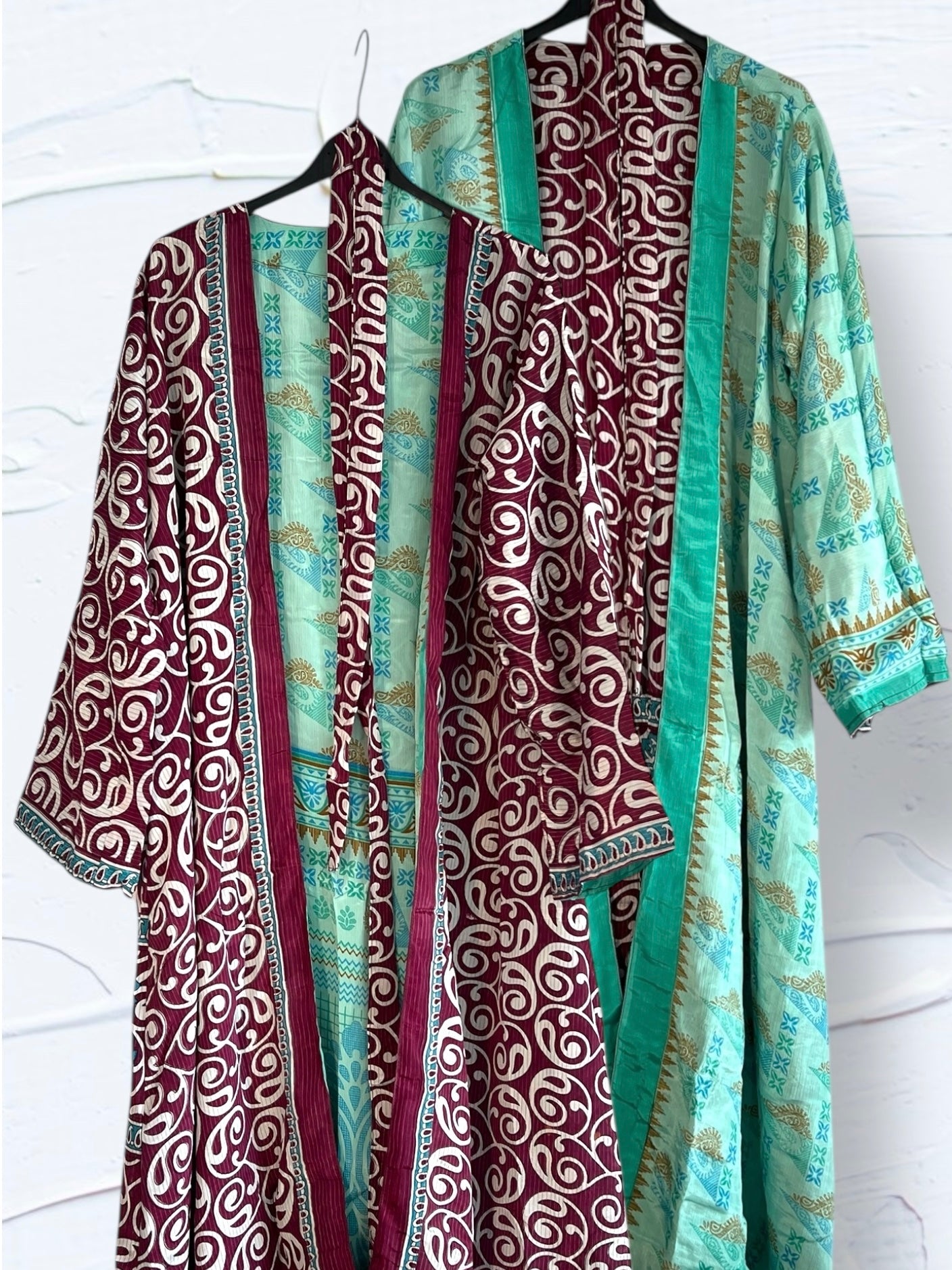 Kimono reversible largo de seda reciclada Guatemala