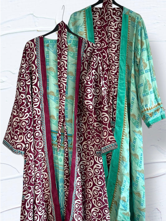 Kimono reversible largo de seda reciclada Guatemala