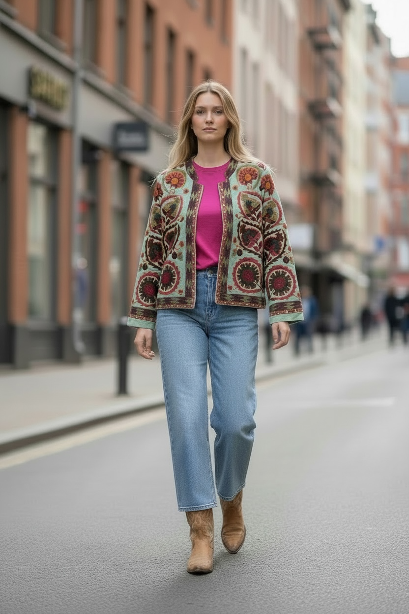 Chaqueta Corto de Terciopelo Bordado – Hecho en India