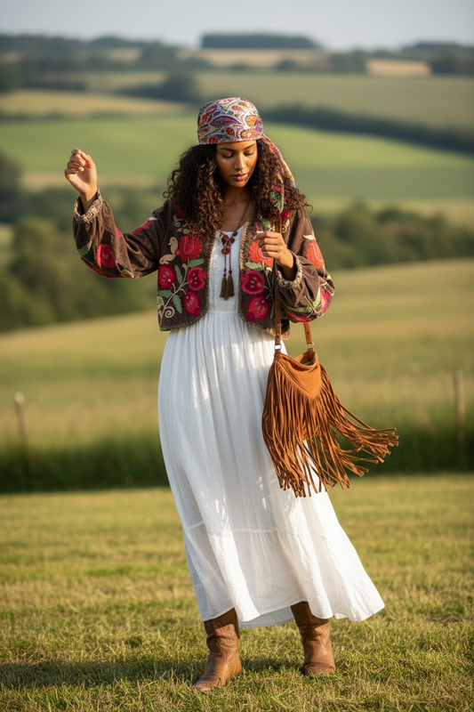 Bolero Corto de Terciopelo Bordado Floral – Hecho en India