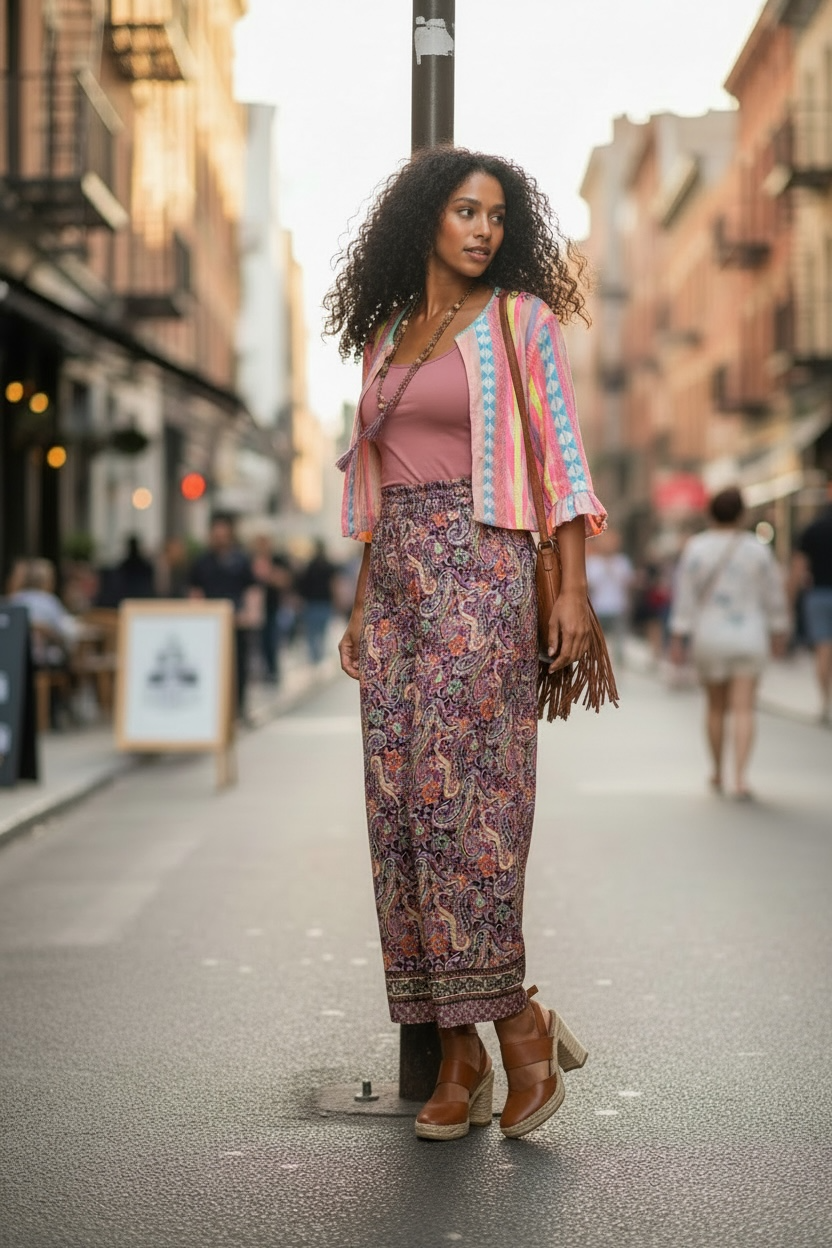 Pantalón Seda India Estampado – Talla Única, Corte Ancho