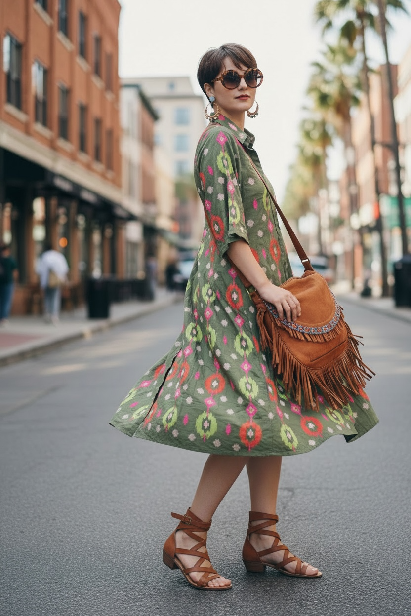 Vestido camisero de algodón bordado Cairo