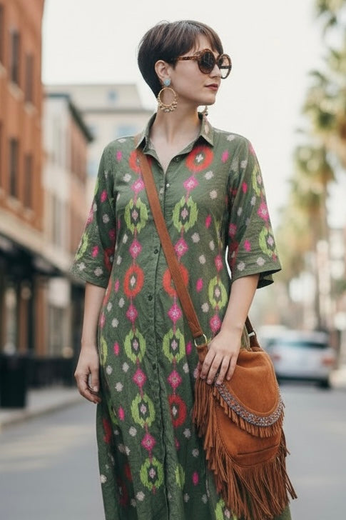 Vestido camisero de algodón bordado Cairo