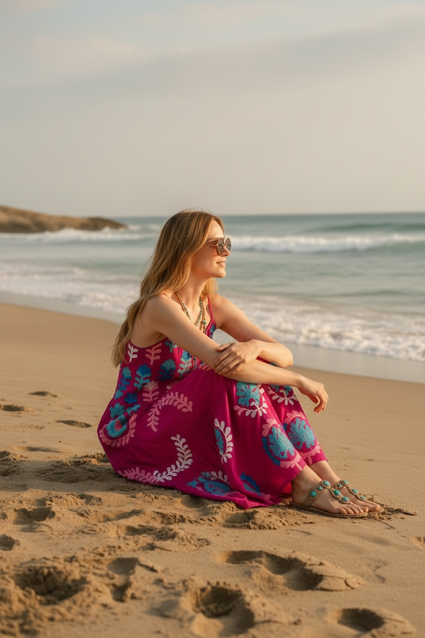 Vestido Bordado de Algodón 100% – Hecho en India