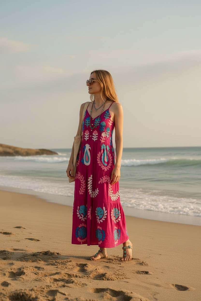 Vestido Bordado de Algodón 100% – Hecho en India