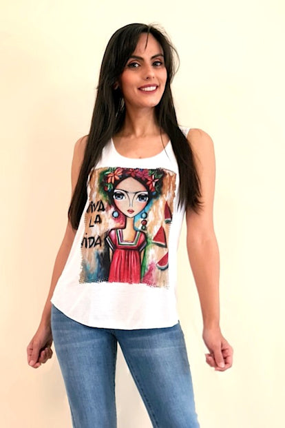 Camiseta de Tirantes Frida – Base Blanca y Estampados Variados